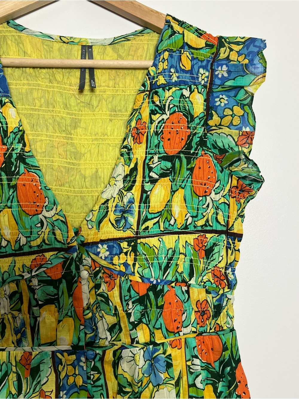 NWOT Anthropologie Peregine Flutter Sleeve Maxi Dress in lemon and floral print - Picture 7 of 13